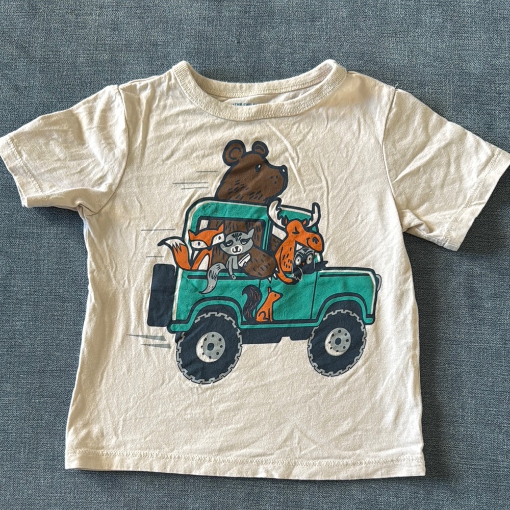 Kids Beige Graphic Tee with Animal Print
